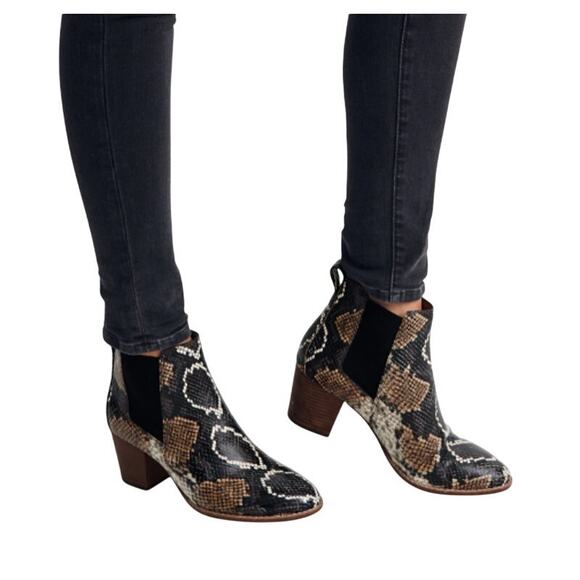 Madewell The Regan Ankle Boot size 5 NEW Snake Embossed Leather Block Heel - Picture 1 of 10